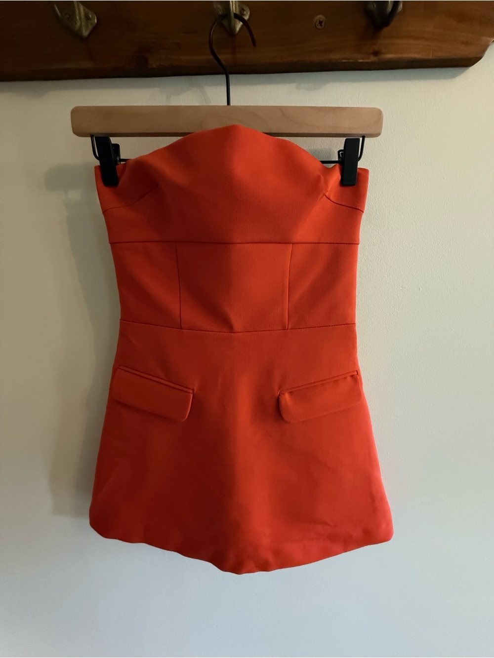 Zara Orange Strapless Structured Skort Romper Mini Dress XS